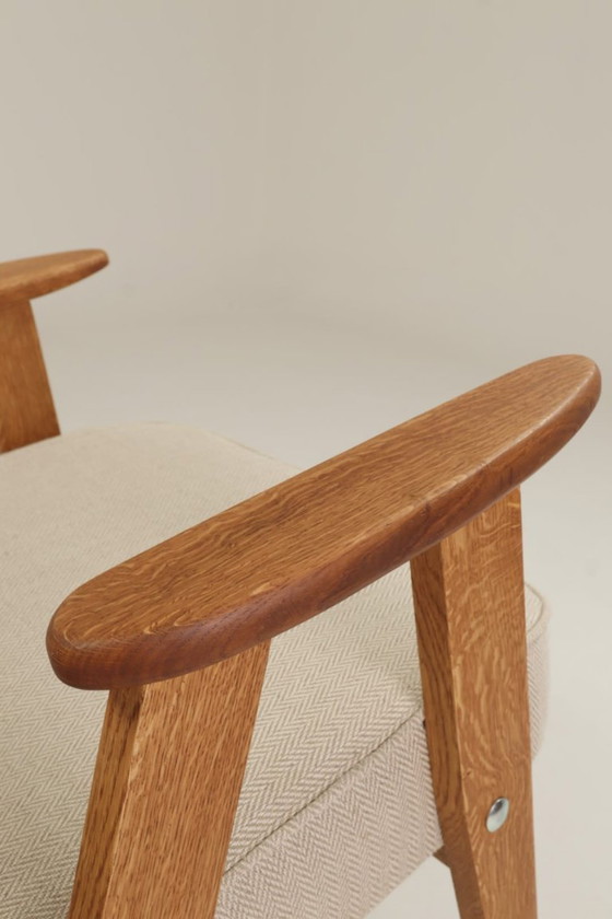 Image 1 of Vintage Loungestoel Visgraat Ecru, Eiken Natuurlijk Hout Scandinavisch Ontwerp