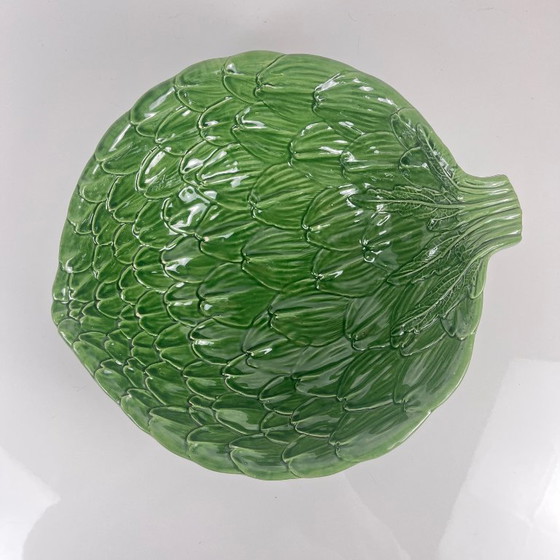 Image 1 of Vintage saladeset van groene artisjokbladeren met saladekom + 6 schalen, jaren 70