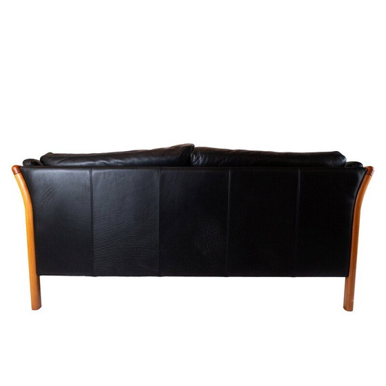 Image 1 of Vintage 2-seater sofa upholstered in black leather, Denmark 2002