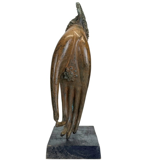 Antique Thai Bronze Buddha – Head & Hand on Museum Stand – 19th Century – Sculpture, Metal (photo 9 of 11)