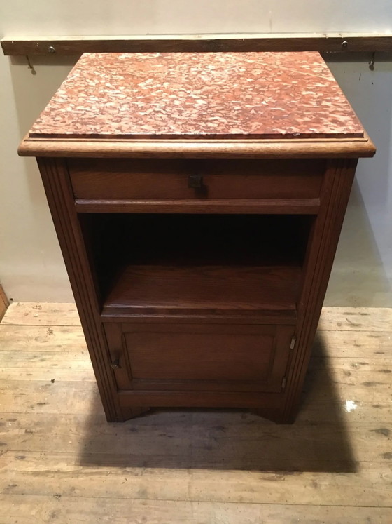 Solid oak bedside table with brown marble. – Nightstands (photo 7 of 8)