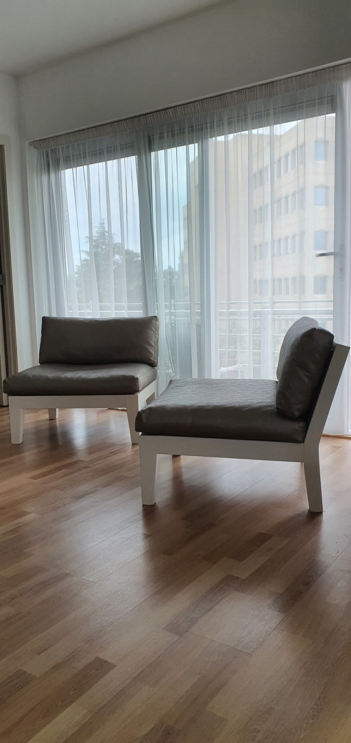 Moderne loungeset – wit hout en kunstleer – zeer comfortabel