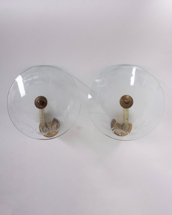 Image 1 of COPPIA DI LAMPADE DA PARETE VINTAGE ANNI 50 OTTONE E VETRO DESIGN ITALIANO