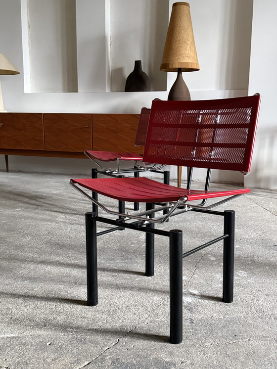 Image 1 of 2x HANS ULLRICH BITSCH DÜR KUSCH&CO. SEDIE “SERIE 8600” METALLO ROSSO NERO ANNI '80