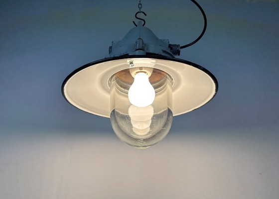 Image 1 of Grey Cast Aluminium Explosion Proof Lamp with Enameled Shade, 1970s