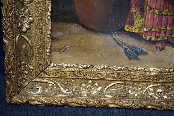 Old painting "Woman at the Well" by Strebelle – Paintings & Drawings, Canvas, Art Nouveau (photo 4 of 5)