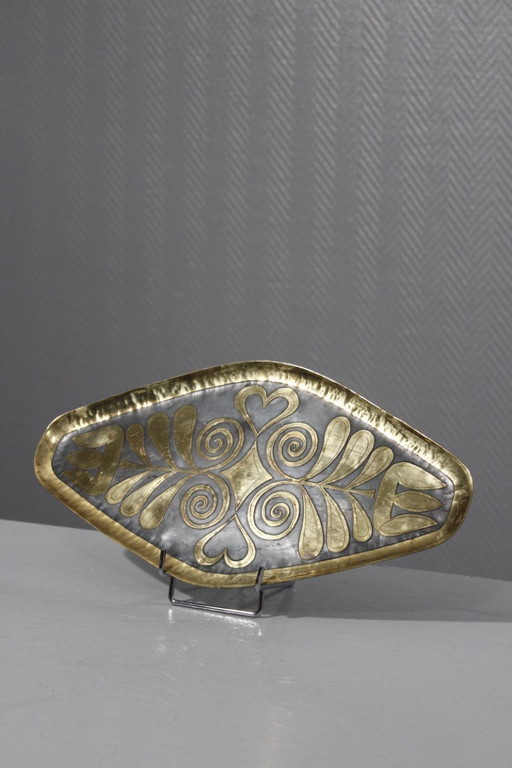 Willy Steinlin - Swiss design 1960s acid-etched & patinated brass tray