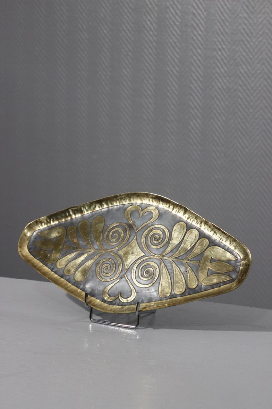 Image 1 of Willy Steinlin - Tablett aus säuregeätztem & patiniertem Messing Schweizer Design 1960s