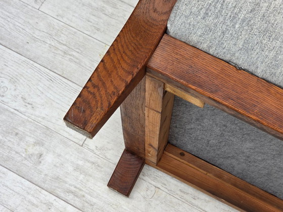 Image 1 of 1950s, Scandinavian 2-seater sofa, reupholstered, furniture wool, oak.