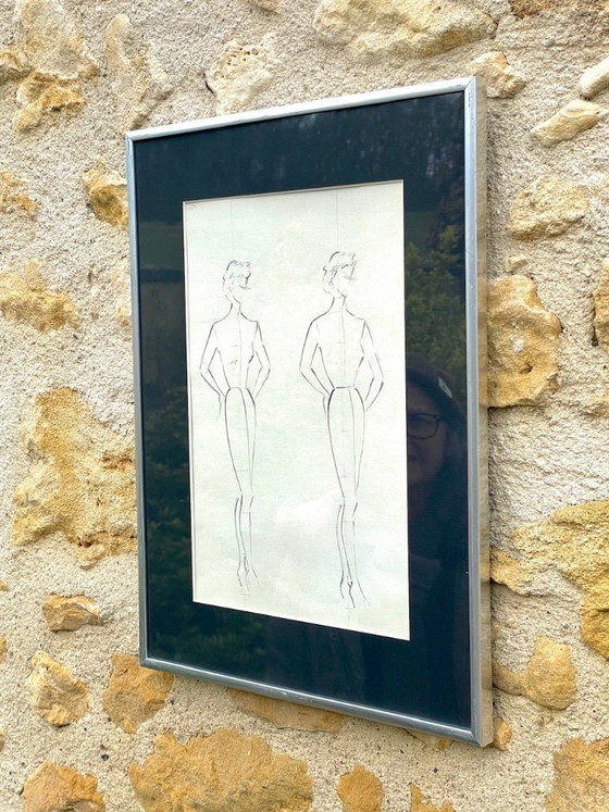 Image 1 of Schizzi a matita vintage, firmati e incorniciati, di Berthe Duquaine, del 1951.