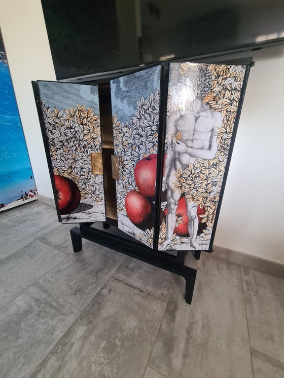 Image 1 of Upcycled 1950s Cabinet – Fornasetti-Style “Adam & Eve” Print – Drinks Cabinet or Statement Storage