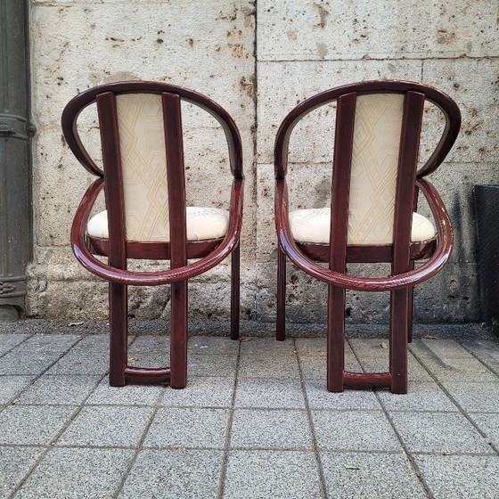 Image 1 of Set aus 4 Art-Deco-Stühlen, bezogen mit „Euphoria Cubista“, Misia Paris, 70er Jahre – Frankreich