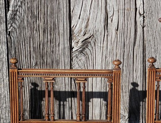 Image 1 of Set of 4 Antique handcarved Walnut Chairs - Upholstered wooden Side Chairs-Claude Sené Style Louis XVI-late 1900th