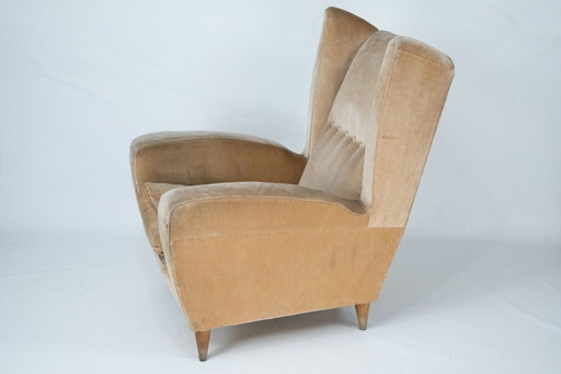 Mid-Century attributed Melchiorre Bega single Armchair in velvet. Italy 1950s