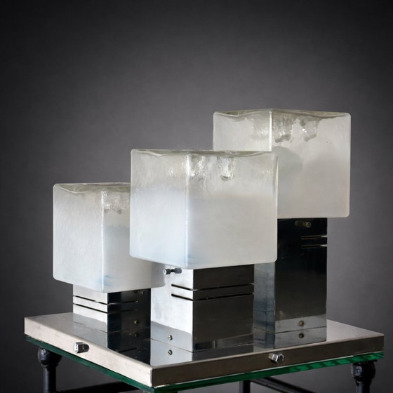Image 1 of Mid-Century Brutalist Flush Mount by Gaetano Sciolari – Ice Glass – 1970s