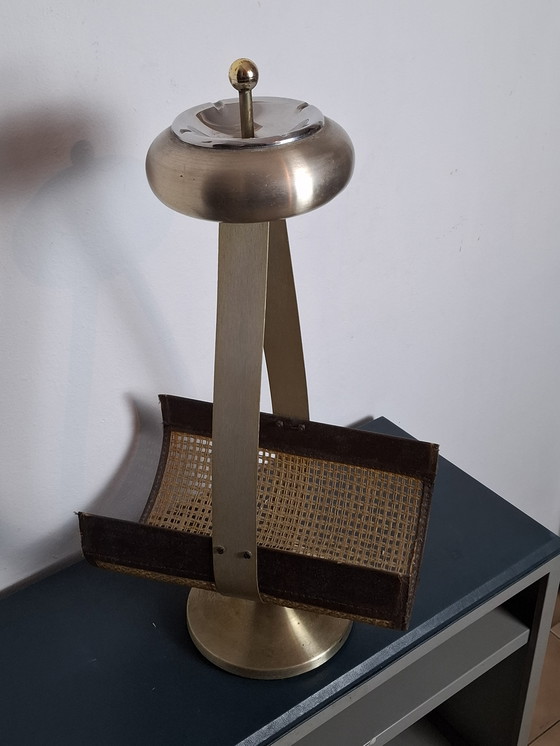 Image 1 of 1960s ashtray in Vienna straw and metal.