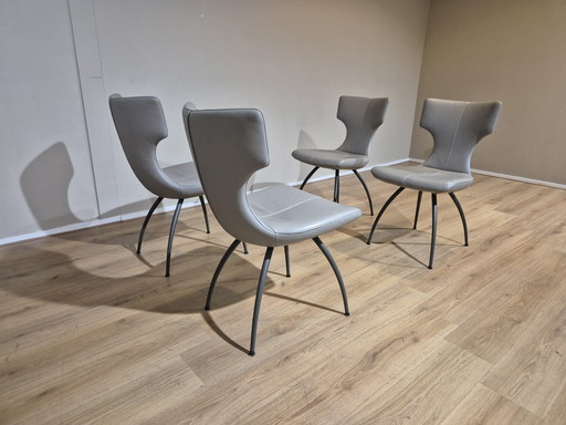 4x Leolux Callas Dining Chairs - Gray - Leather New Condition