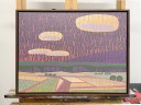 Landscape with fields, original painting, acrylic paints on canvas, including real wood frame, 71cm x 56cm