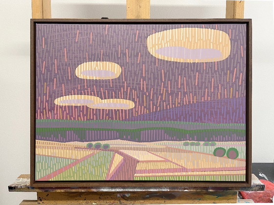 Image 1 of Paysage avec champs, peinture originale, peintures acryliques sur toile, y compris cadre en bois véritable, 71cm x 56cm