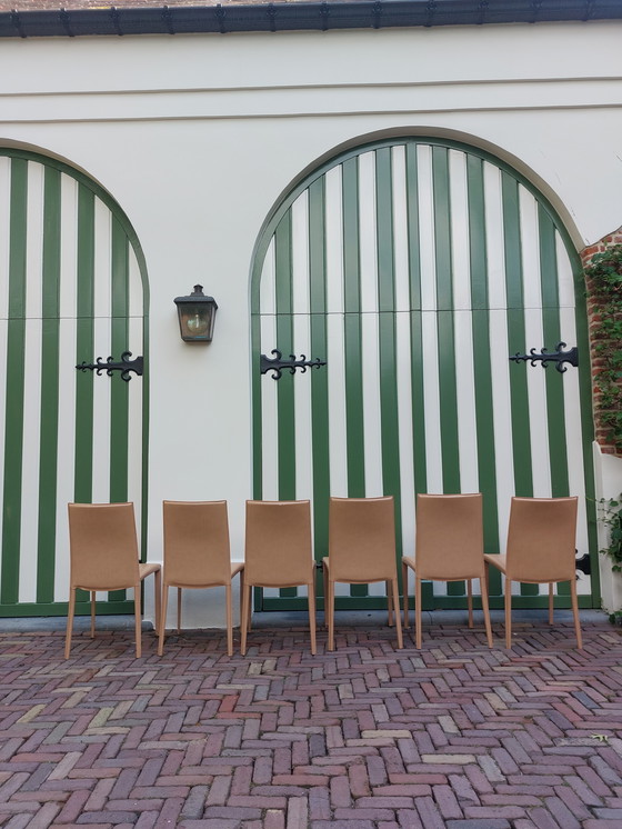 Image 1 of 6 x Kamel-Leder-Esszimmerstühle