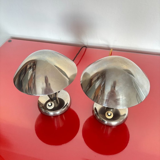 Image 1 of Set di lampade da comodino cromate Art Déco, Napako, Cecoslovacchia, anni '50
