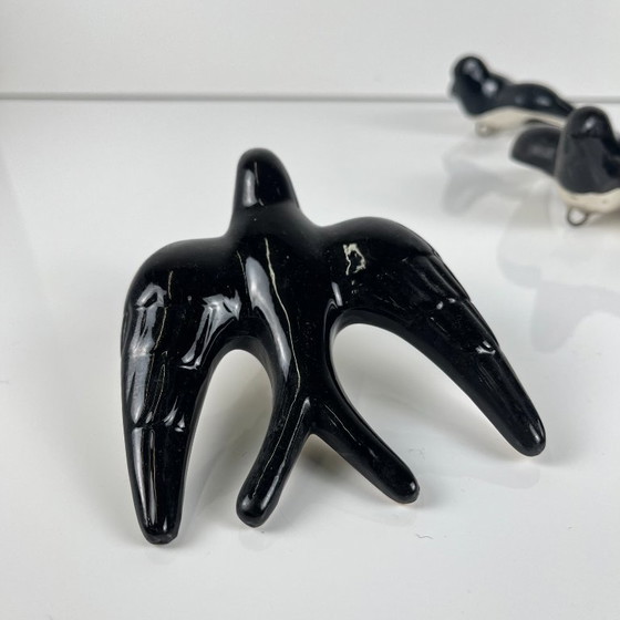 Vintage black ceramic swallow trio, 1950/60, Portugal, Decorative Objects, Metal (photo 5 of 9)