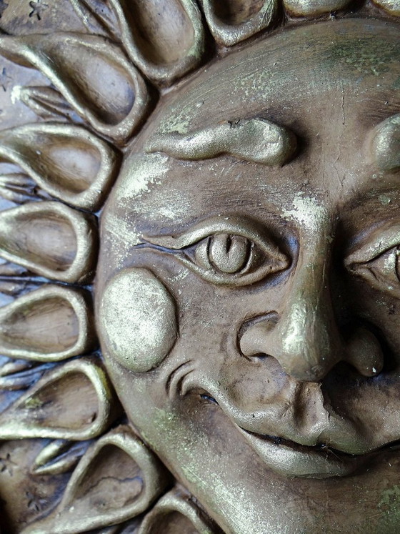 Image 1 of Grande scultura murale antropomorfa a forma di sole in terracotta patinata, artigianato italiano vintage
