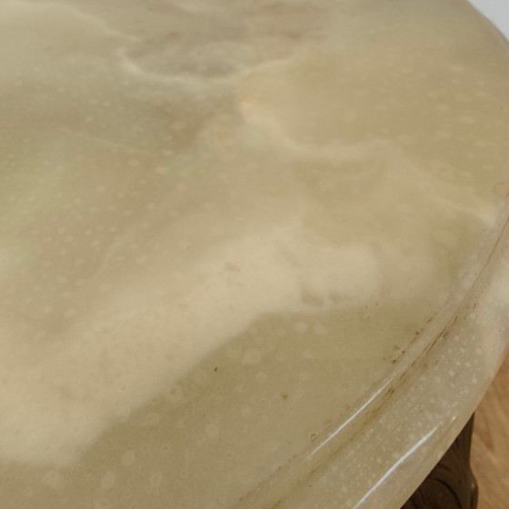Image 1 of Vintage Regency ronde salontafel koffietafel met marmer, onyx blad
