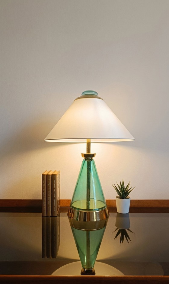 Image 1 of Murano Large Table Lamp Sylcom H 44 cm / 2 Lights Emerald Color New