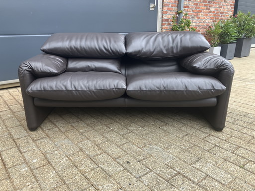 Cassina Maralunga 2Zit Donkerbruin (Fondant) Originele Pelle Leder, In Nieuwstaat! Laatste Recente Model Incl. Rugkussentje