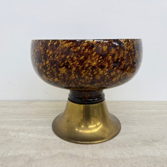 Image 1 of Italian murano glass with brass center piece bowl , 1970s