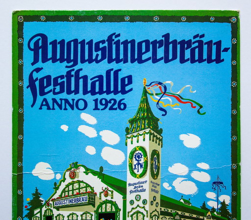 Original German Beer Sign / Augustiner Bräu Festhalle Oktoberfest Bier / 1970s / 34.5x49.5cm / 13.5x19.5in
