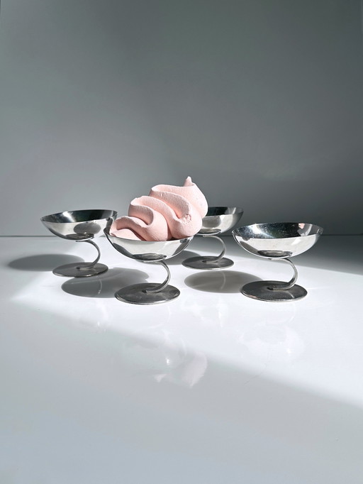 4x coupes à dessert italiennes postmodernes coupe à glace métal coupe verre 80 Gelato gobelet pied argent cantilever