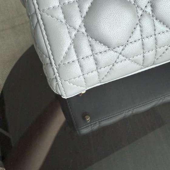 Image 1 of DIOR LADY MINI - CANNAGE LAMBSKIN GRAY GOLD HARDWARE CHAIN STRAP