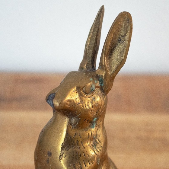 Image 1 of Vintage, massieve messingkleurig metalen haasfiguur: Mid century 1960s stijl