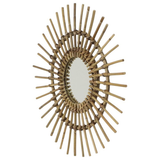 Mid Century Rotan en Bamboe Sunburst Spiegel Frankrijk 58cm – Rattan (photo 4 of 11)