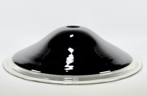 Mouth-blown black clear crystal lampshade in large format. Marked with sticker, made in Italy. Probably Murano, fourd