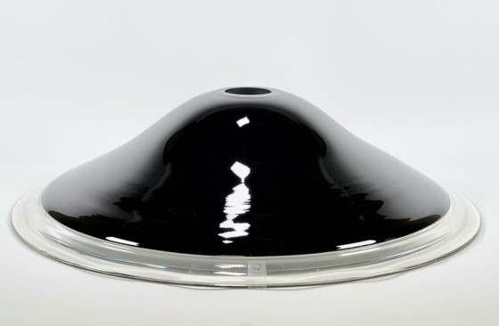 Image 1 of Mouth-blown black clear crystal lampshade in large format. Marked with sticker, made in Italy. Probably Murano, fourd