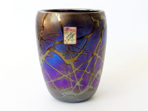 Raro vaso Joska in stile Art Nouveau | vetro iridescente soffiato a bocca | Germania 1990