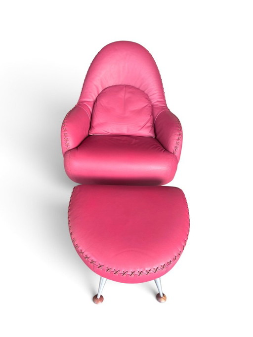 De Sede DS 102 chair and ottoman by Mathias Hoffmann – stoelen fauteuils, Leather, Metal