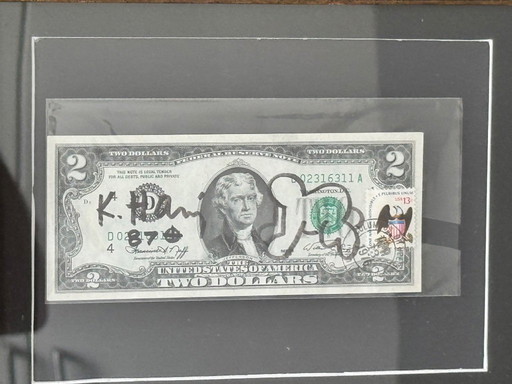 Keith Haring 2 dollar bill authentically signed and signed with certificate