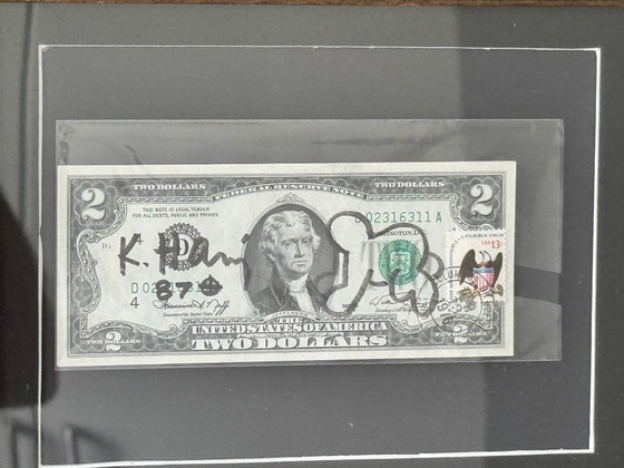 Image 1 of Keith Haring 2 dollar bill authentically signed and signed with certificate