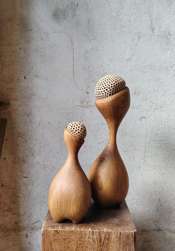 Lot de deux sculptures en chêne massif, Bois, Crème (photo 3 sur 9)