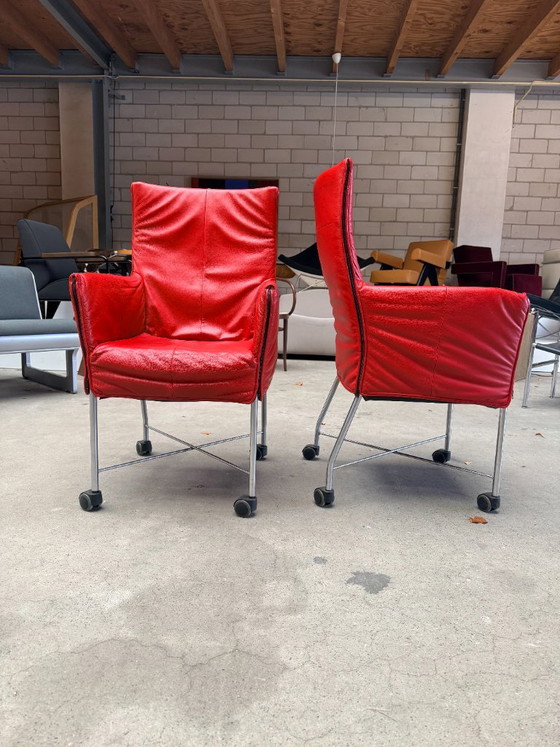 Set of 6 Montis Chaplin chairs, Gerard van den Berg (Set price), Dining chairs, Leather, Metal, Red, Modern (photo 3 of 15)