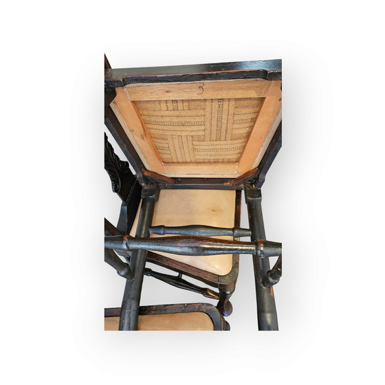 Image 1 of 4er Set seltene antike geschnitzte Eichen Esszimmerstühle Stühle