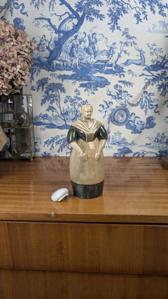 Image 1 of Botella antropomorfa de licor Denbac pour Noyer Berrichonne, cerámica de principios del siglo XX