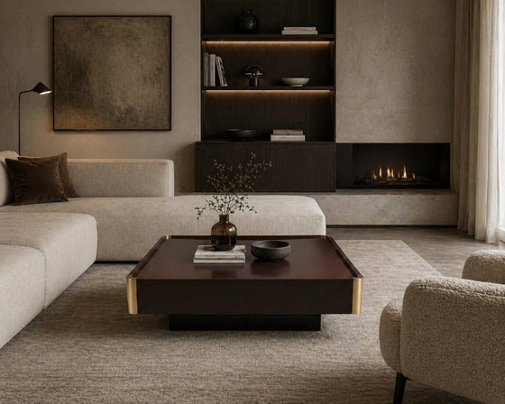 Image 1 of Vintage Belgochrom gelakte salontafel met messing hoeken