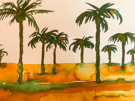 Signed Painting Egypt Landscape « Sunrise on the Nile. » – Verilhac, Art, Paper (photo 2 of 10)
