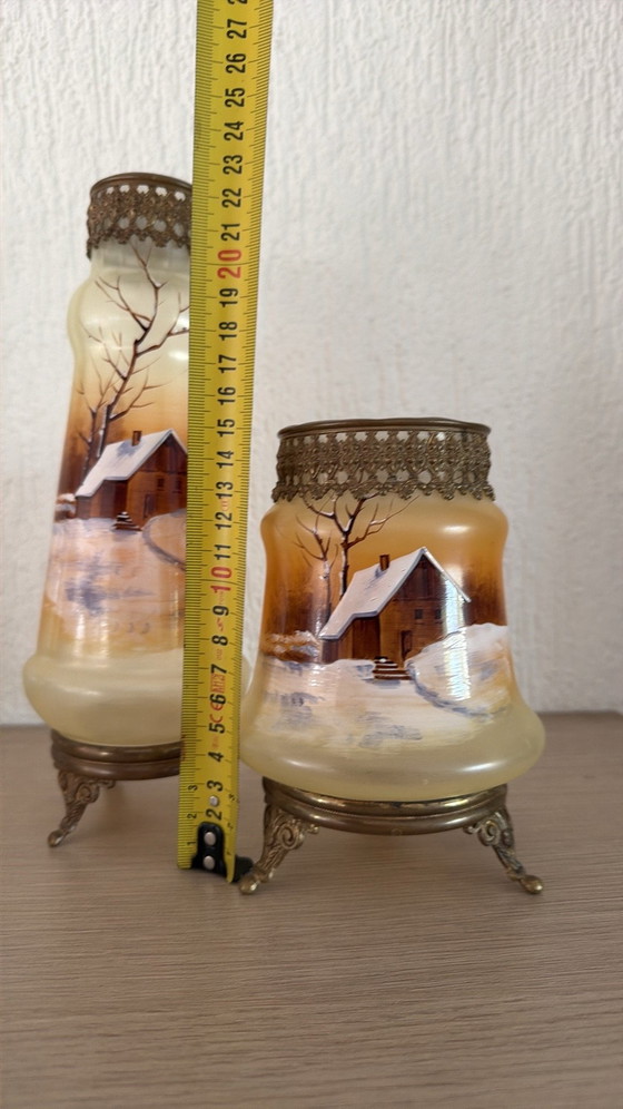 Antique opaline vases winter landscape, early 20th century – Decorative Objects, Glass, Metal (photo 3 of 5)