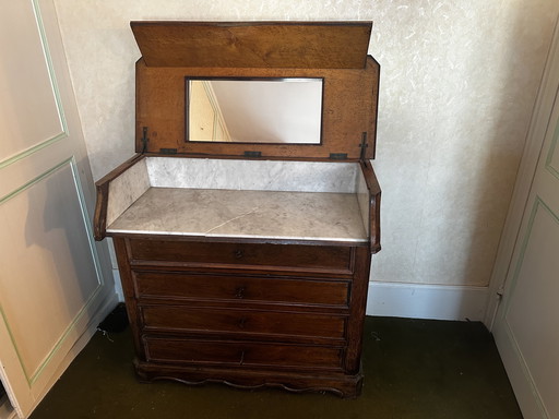Cómoda de toilette XIX e s en noyer et marbre estilo Louis Philippe 